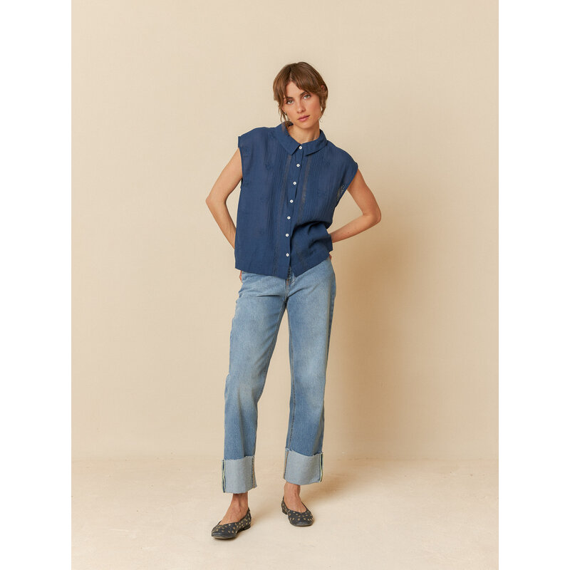 INDI AND COLD INDI AND COLD 25E CHEMISE S MANCHES COTON BRODE INDIGO