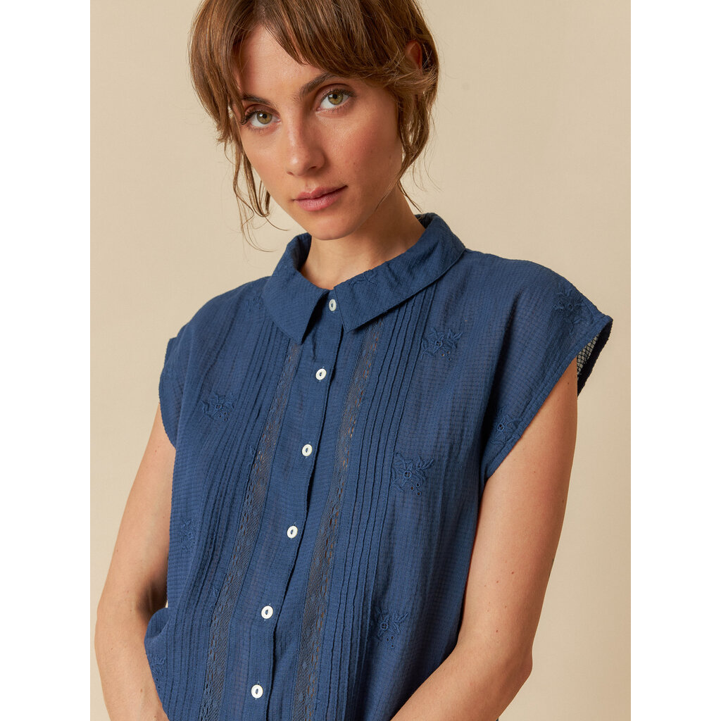 INDI AND COLD INDI AND COLD 25E CHEMISE S MANCHES COTON BRODE INDIGO
