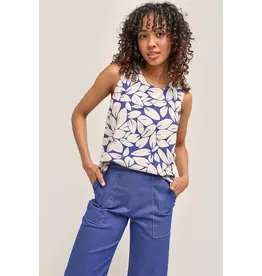 MARIGOLD 25E MARIGOLD TOP S MANCHES IRIS FLEURS BLEU/BLANC