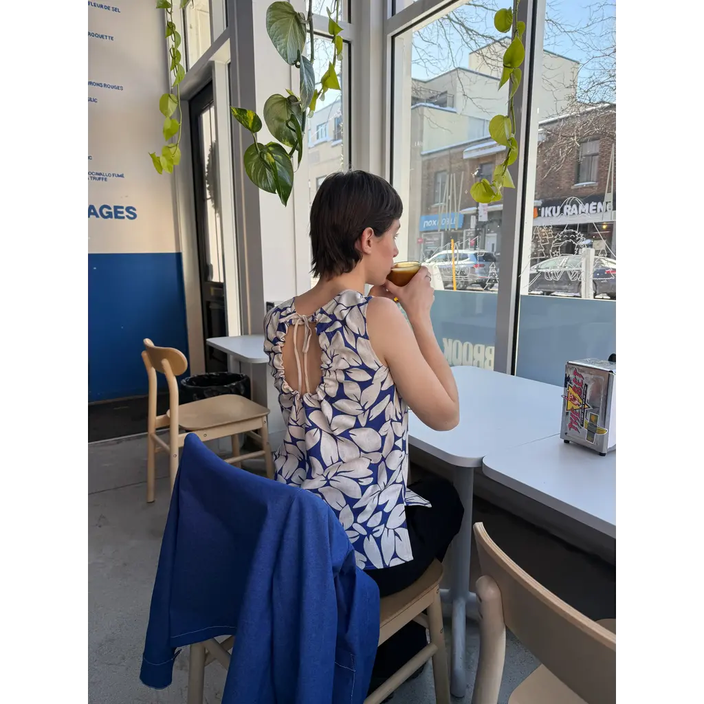 MARIGOLD 25E MARIGOLD TOP S MANCHES IRIS FLEURS BLEU/BLANC