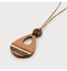 CARACOL CARACOL COLLIER PENDENTIF GOUTTE BOIS SUR CORDE 1714 BRN