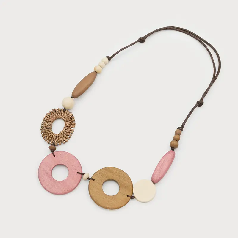 CARACOL CARACOL COLLIER AJUSTABLE PIECES BOIS ET RAFIA 1725 TAN