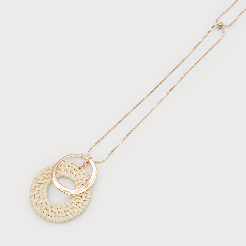 CARACOL PENDENTIF RAFIA METAL SUR CHAINE 1741 NAT