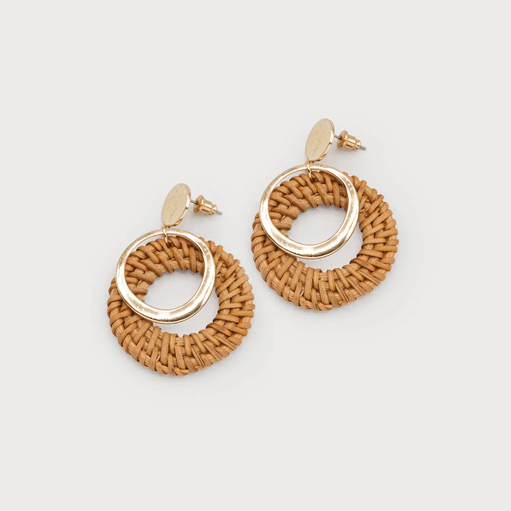 CARACOL ANNEAUX ENTREMELES RAFIA ET METAL 2701 TAN