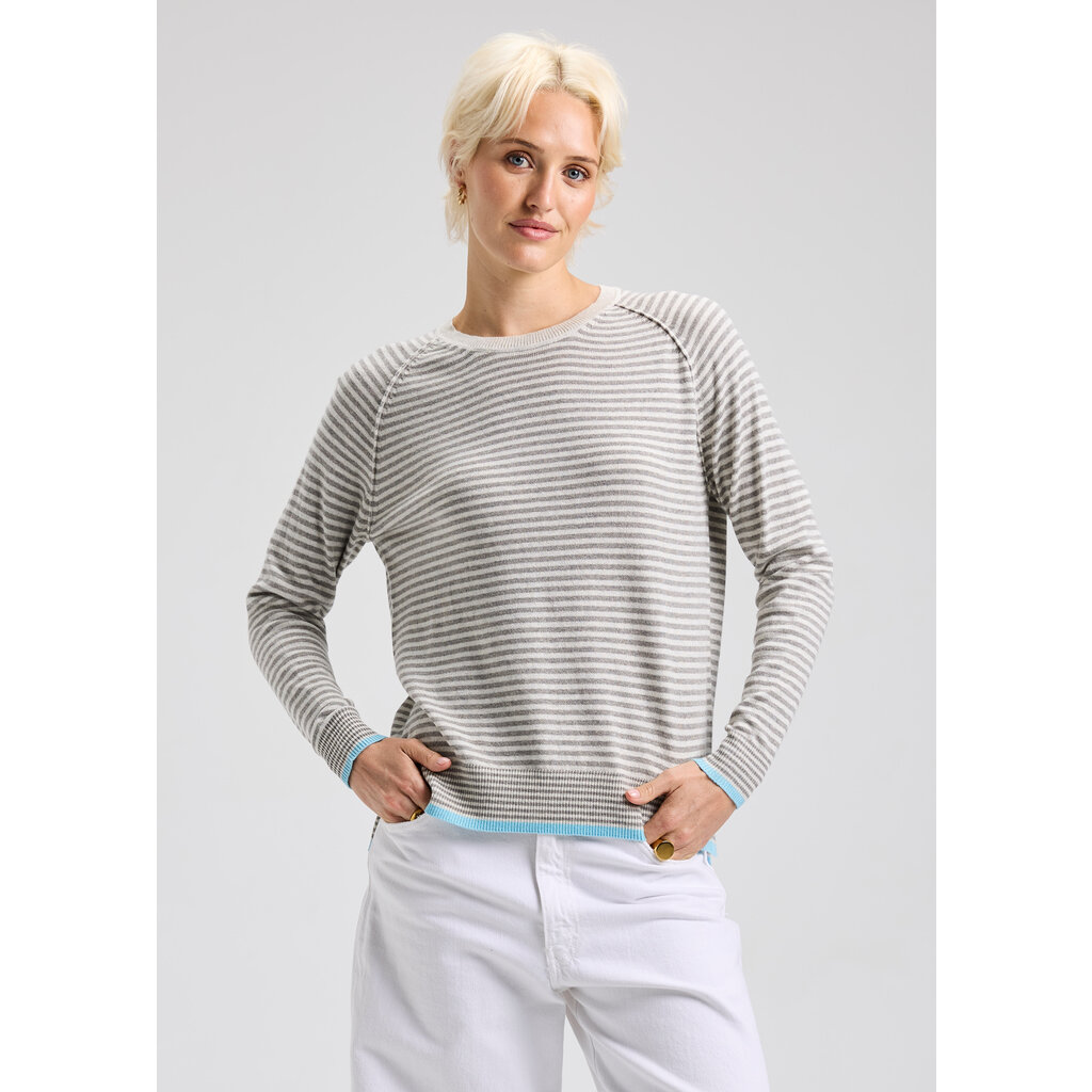 ZAK AND PLOVER 25H STRIPE CREW SWEATER LIGHT MARL