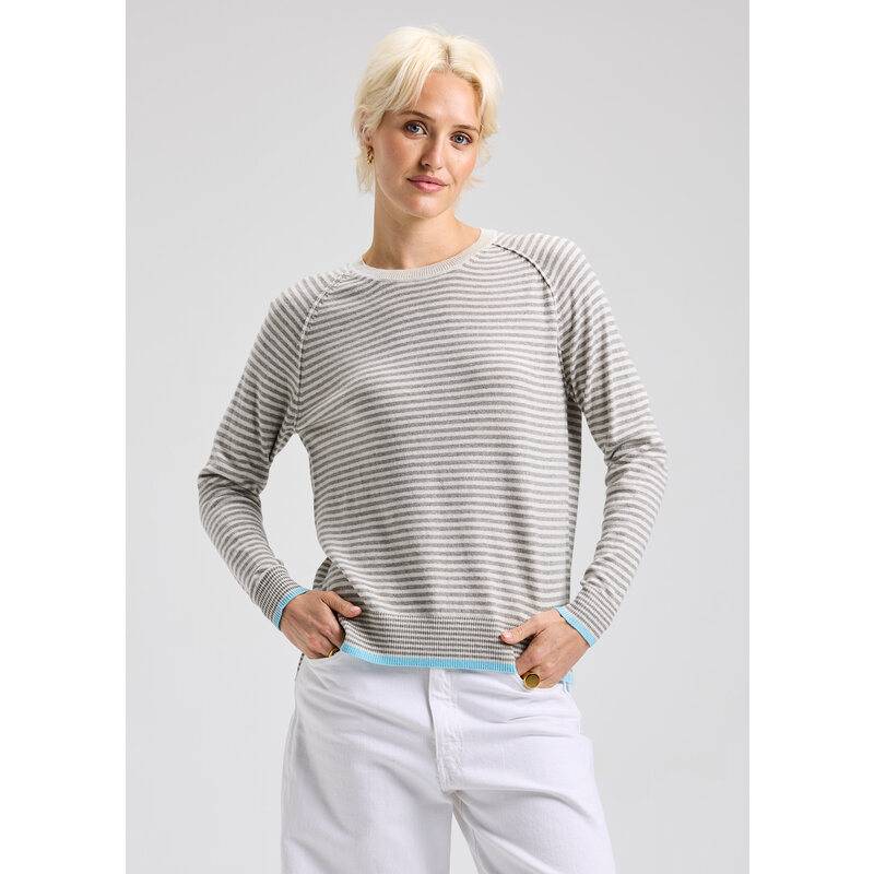 ZAK AND PLOVER 25H STRIPE CREW SWEATER LIGHT MARL