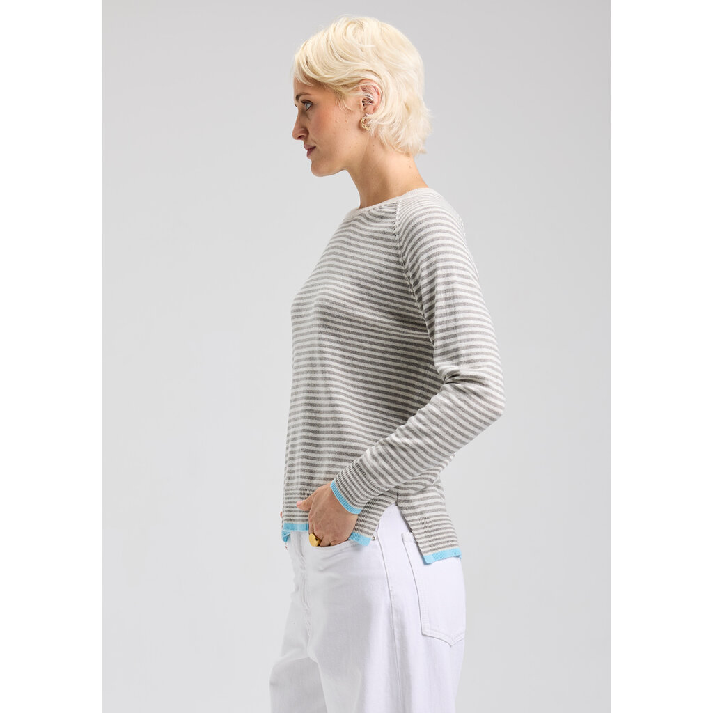 ZAK AND PLOVER 25H STRIPE CREW SWEATER LIGHT MARL
