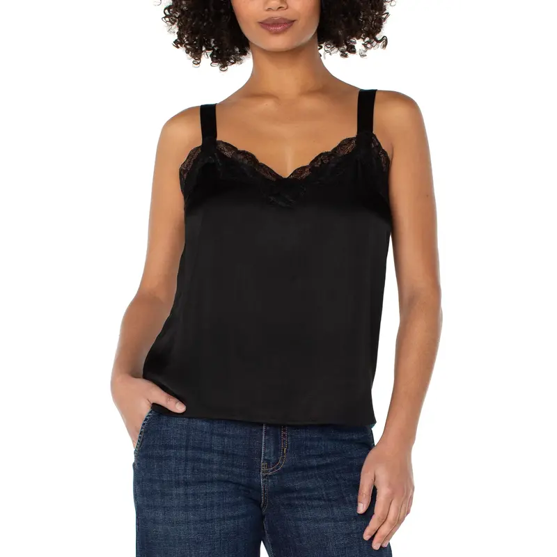LIVERPOOL LIVERPOOL 25H TANK CAMI W/LACE TRIM BLACK