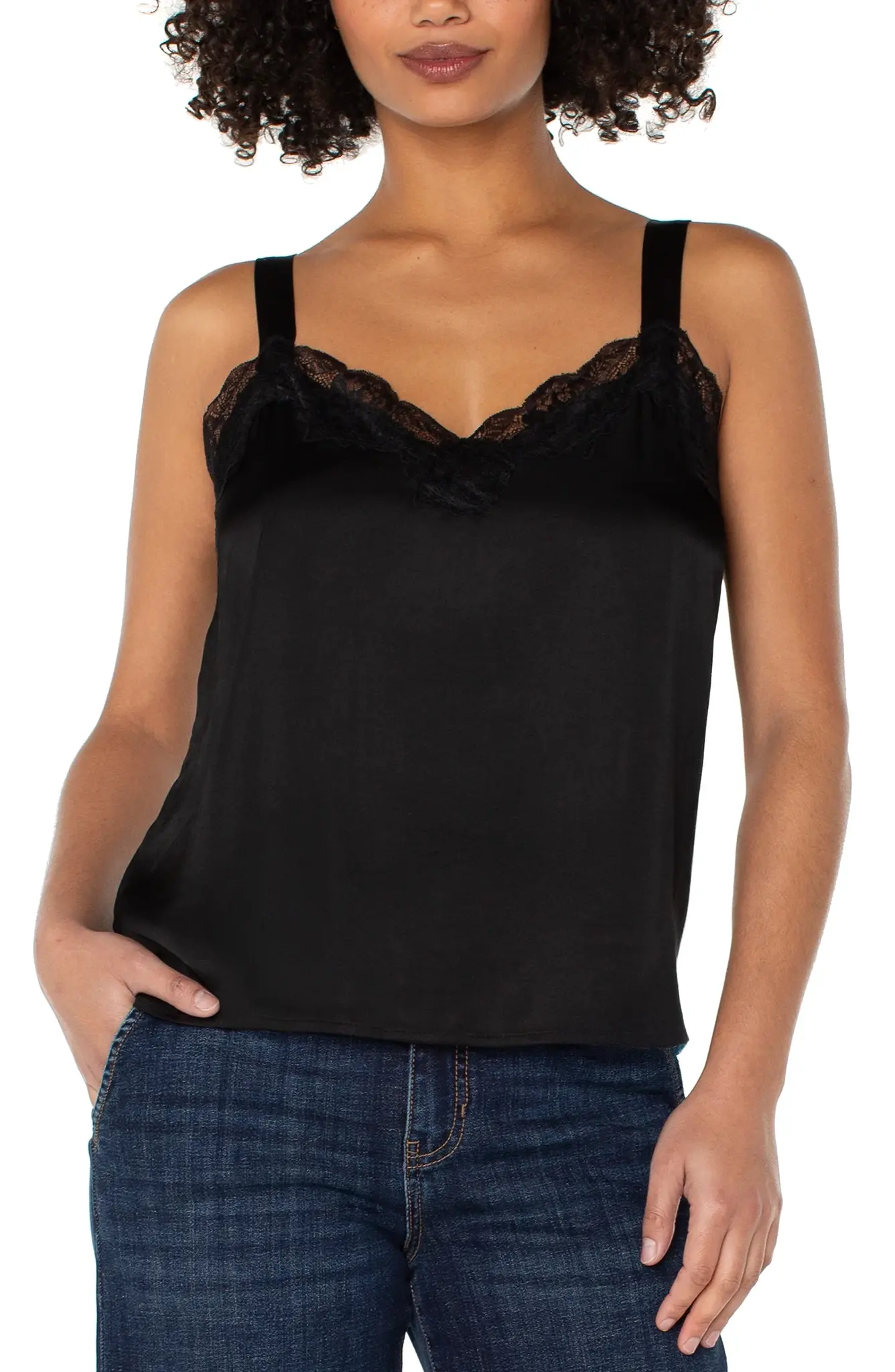 LIVERPOOL 25H TANK CAMI W/LACE TRIM BLACK - Boutique Nomade