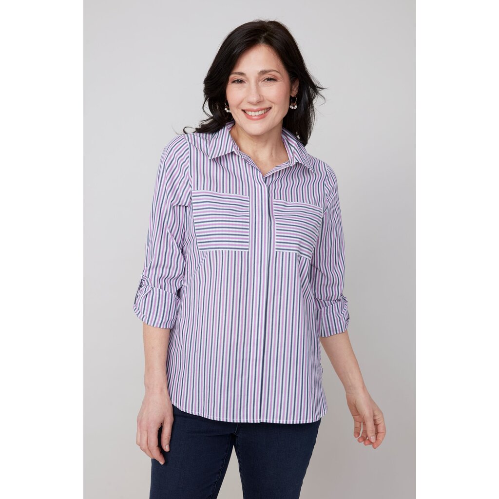 RENUAR RENUAR 25H CHEMISE M LONGUES RAYURES PLUM COMBO