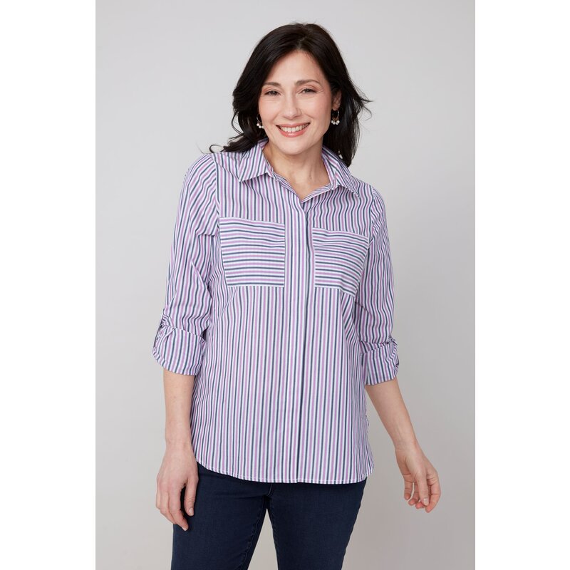 RENUAR RENUAR 25H CHEMISE M LONGUES RAYURES PLUM COMBO