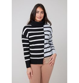 RENUAR RENUAR 25H TOP TRICOT RAYE COL ROULE BLACK COMBO