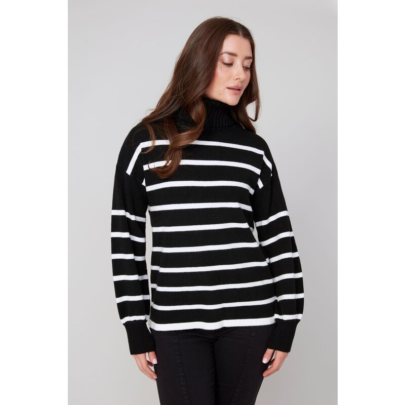 RENUAR RENUAR 25H TOP TRICOT RAYE COL ROULE BLACK/WHITE