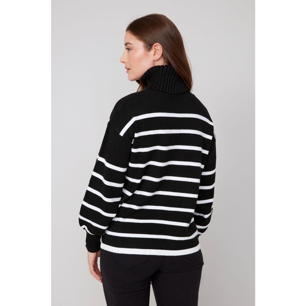 RENUAR RENUAR 25H TOP TRICOT RAYE COL ROULE BLACK/WHITE