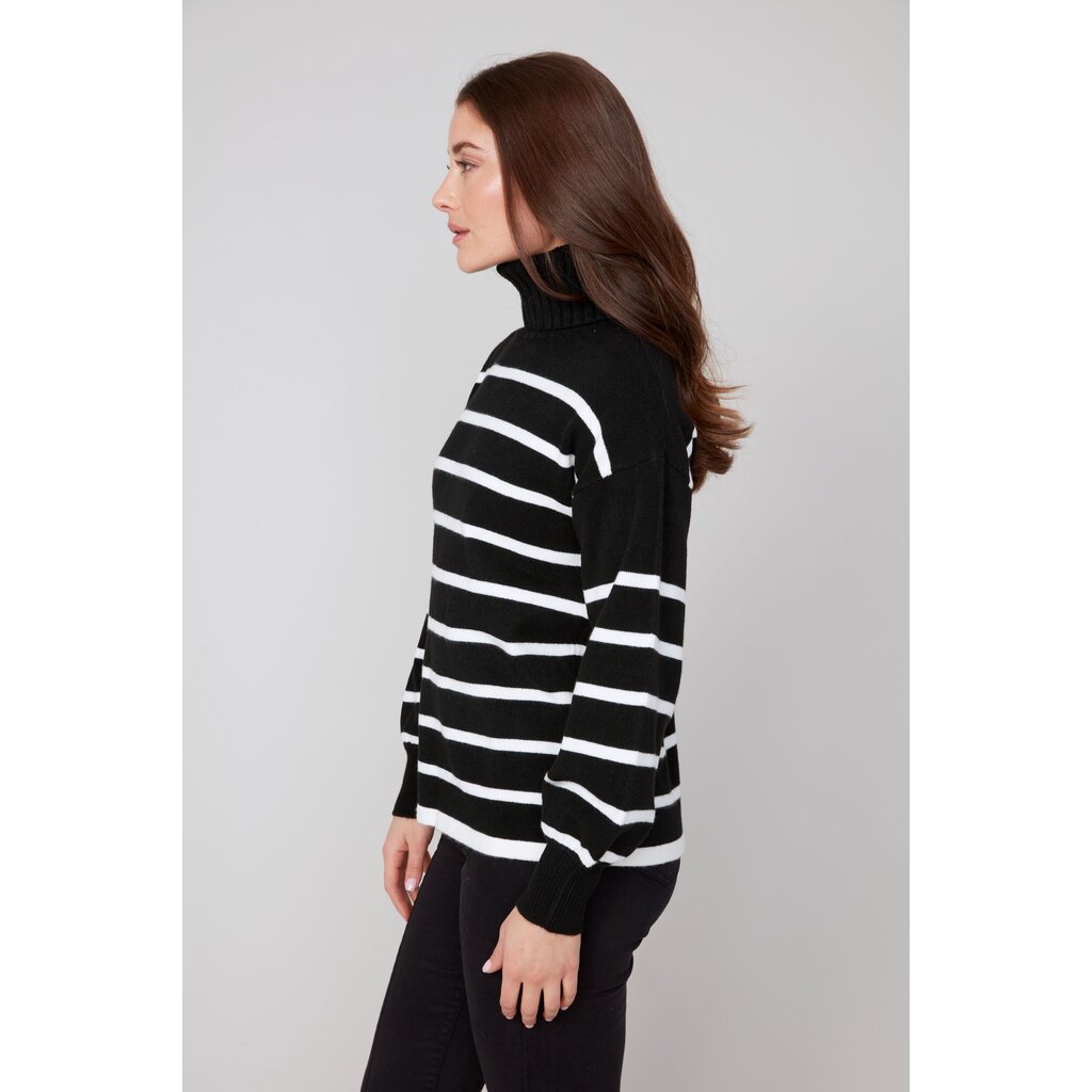 RENUAR RENUAR 25H TOP TRICOT RAYE COL ROULE BLACK/WHITE