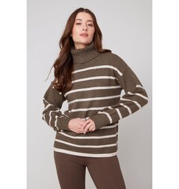 RENUAR RENUAR 25H TOP TRICOT RAYE COL ROULE CHOCO/CREAM