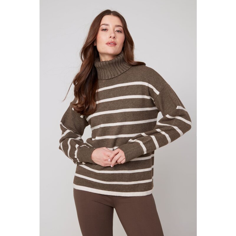 RENUAR RENUAR 25H TOP TRICOT RAYE COL ROULE CHOCO/CREAM