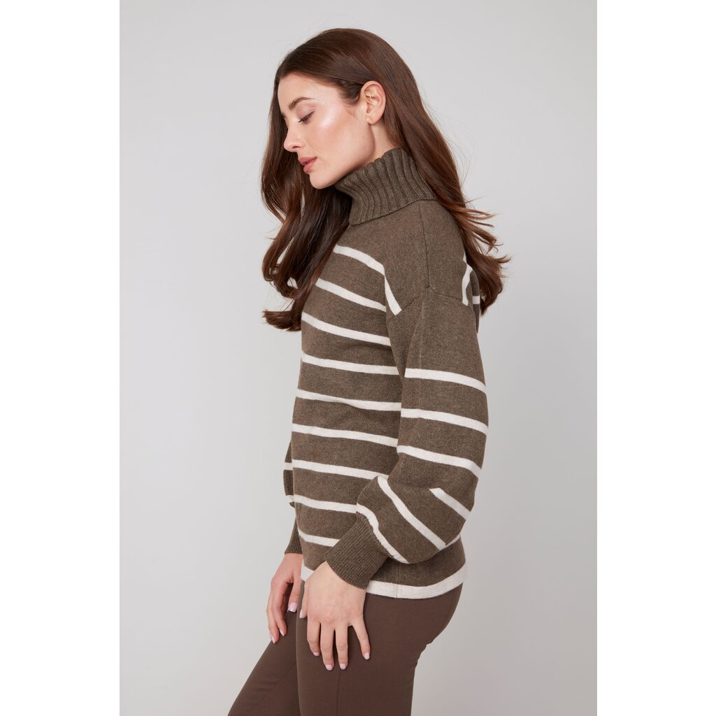 RENUAR RENUAR 25H TOP TRICOT RAYE COL ROULE CHOCO/CREAM