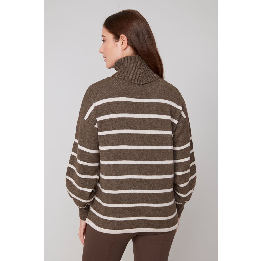 RENUAR RENUAR 25H TOP TRICOT RAYE COL ROULE CHOCO/CREAM