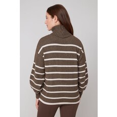 RENUAR RENUAR 25H TOP TRICOT RAYE COL ROULE CHOCO/CREAM