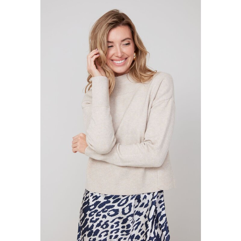 RENUAR RENUAR 25H TOP TRICOT COL CHEMINEE HEATHER OYSTER