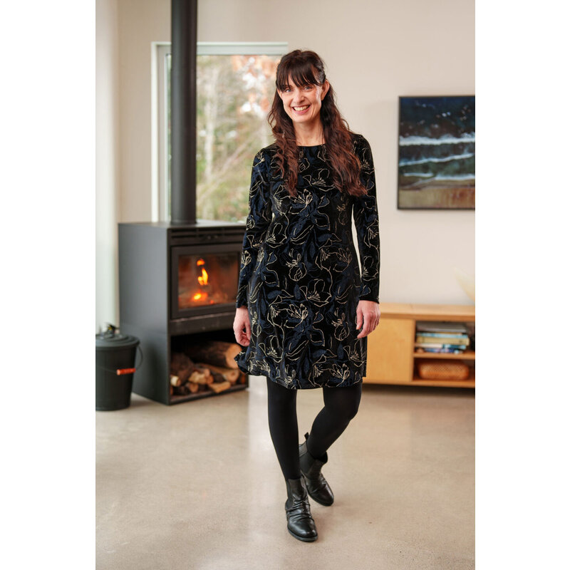 RIEN NE SE PERD TOUT SE CREE RIEN NE SE PERD 25H ROBE LARIX VELOURS NOIR/MARINE/OR