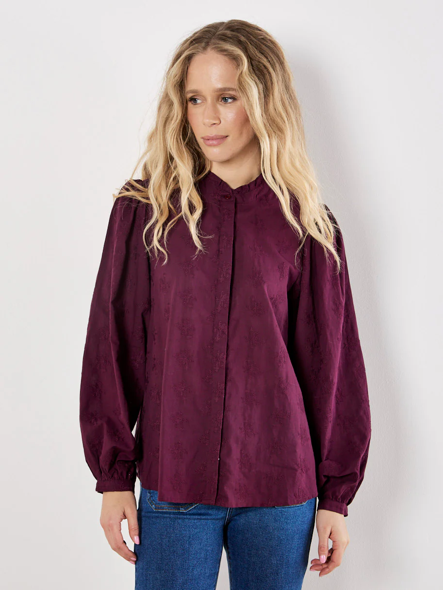 APRICOT 25H CHEMISIER BRODERIE FLEURS BURGUNDY