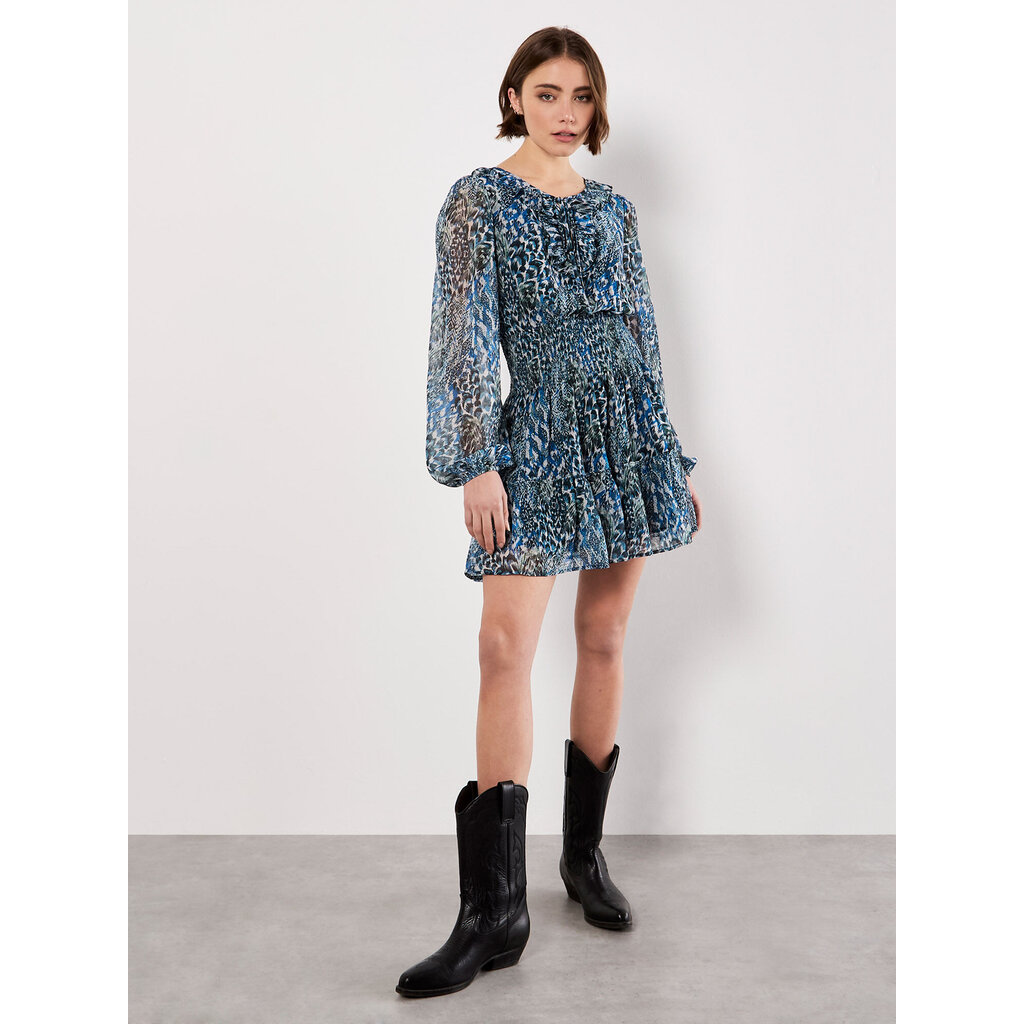 APRICOT APRICOT 25H ROBE COURTE SMOCK WAIST PLUMAGE MULTI