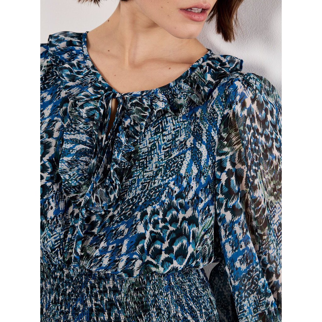 APRICOT APRICOT 25H ROBE COURTE SMOCK WAIST PLUMAGE MULTI