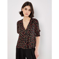 APRICOT APRICOT 25H BLOUSE CROP COL V NOIR FLEURS MULTI