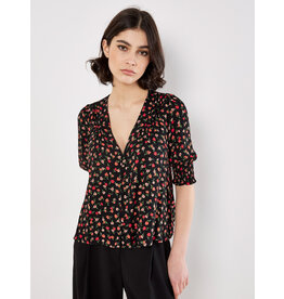 APRICOT APRICOT 25H BLOUSE CROP COL V NOIR FLEURS MULTI
