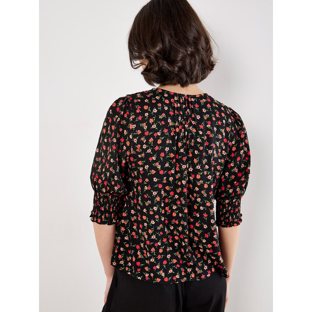 APRICOT APRICOT 25H BLOUSE CROP COL V NOIR FLEURS MULTI
