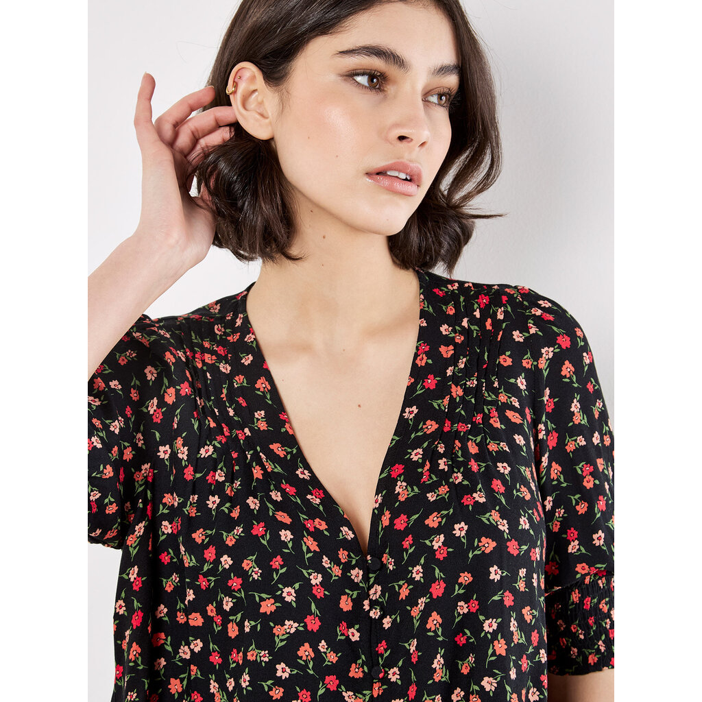 APRICOT APRICOT 25H BLOUSE CROP COL V NOIR FLEURS MULTI