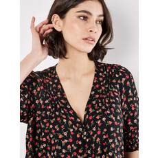 APRICOT APRICOT 25H BLOUSE CROP COL V NOIR FLEURS MULTI