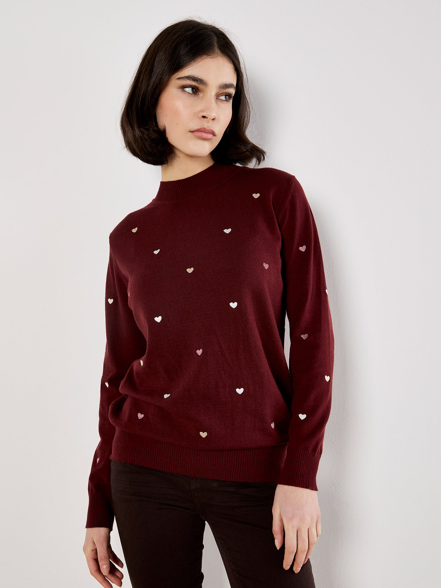 APRICOT 25H CHANDAIL TRICOT PETITS COEURS BURGUNDY