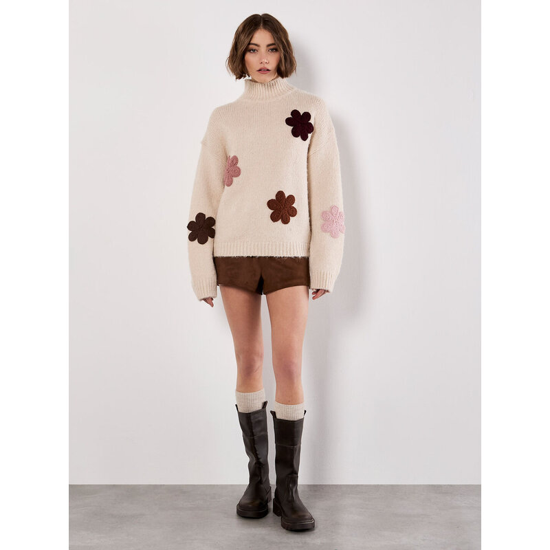 APRICOT APRICOT 25H CHANDAIL TRICOT MOCK NECK FLEURS STONE