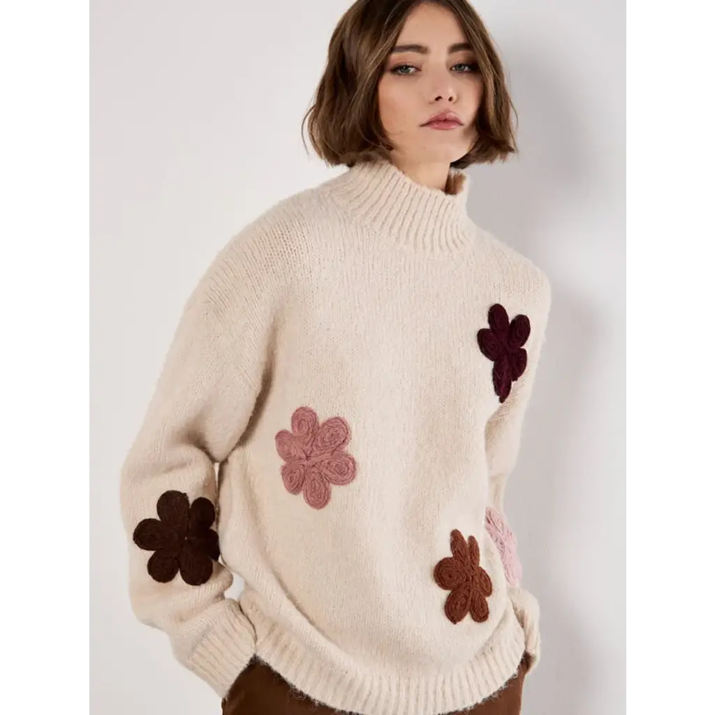 APRICOT APRICOT 25H CHANDAIL TRICOT MOCK NECK FLEURS STONE