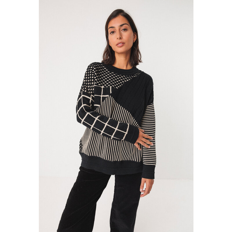 SKFK SKFK 25H PULL TRICOT STRUCTURE NOIR/CREME