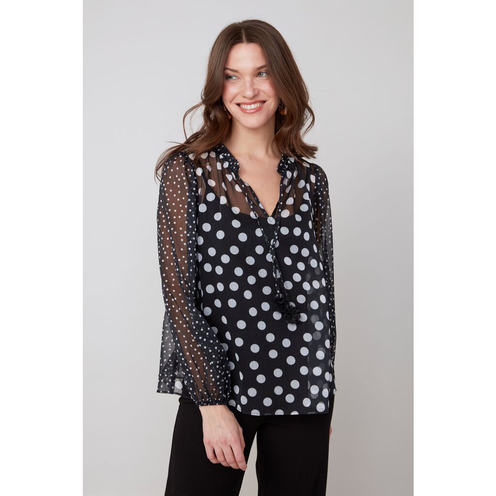 RENUAR RENUAR 25H BLOUSE COL FRISON POIS BLACK/WHITE