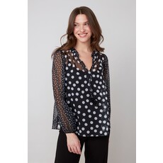 RENUAR RENUAR 25H BLOUSE COL FRISON POIS BLACK/WHITE