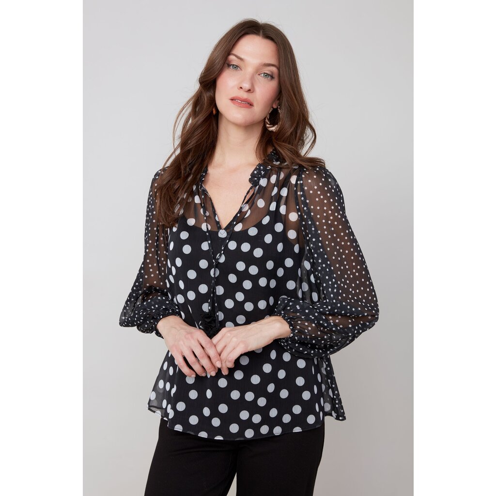 RENUAR RENUAR 25H BLOUSE COL FRISON POIS BLACK/WHITE