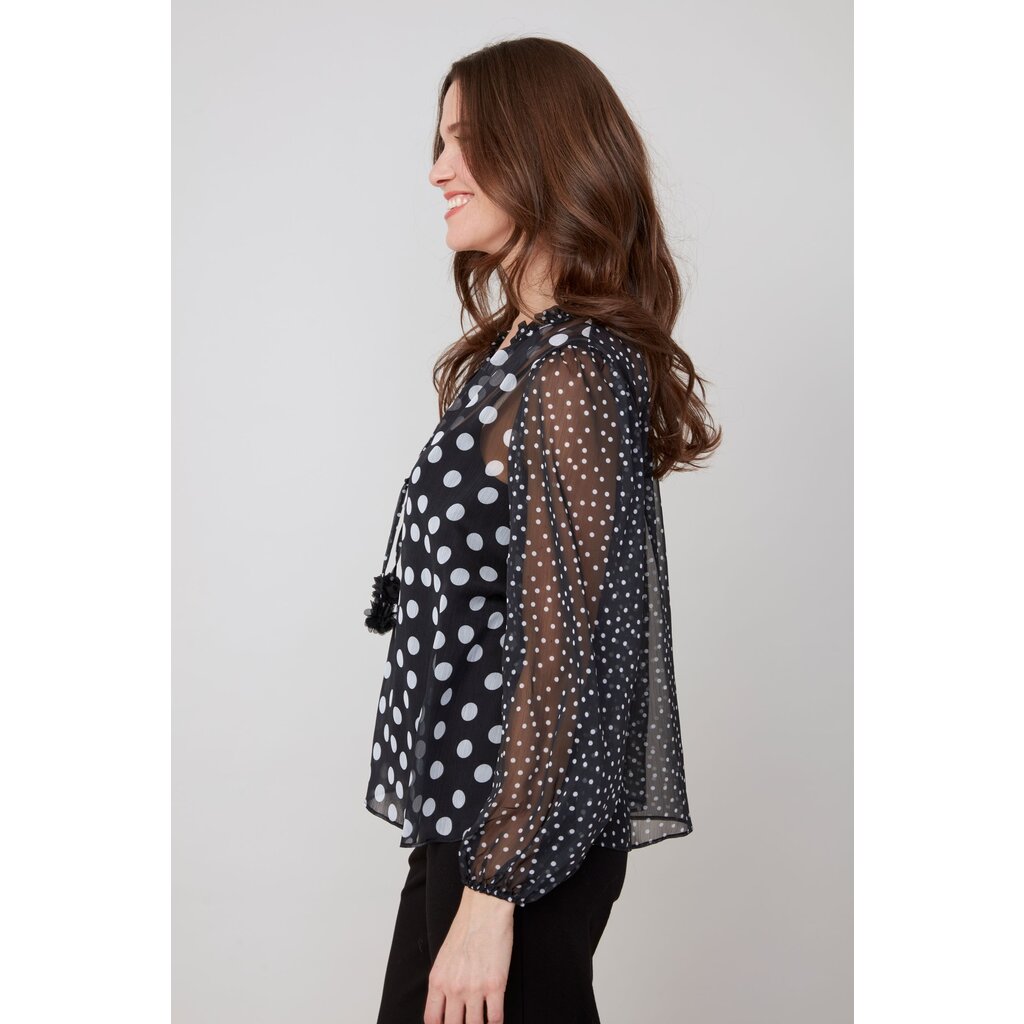 RENUAR RENUAR 25H BLOUSE COL FRISON POIS BLACK/WHITE