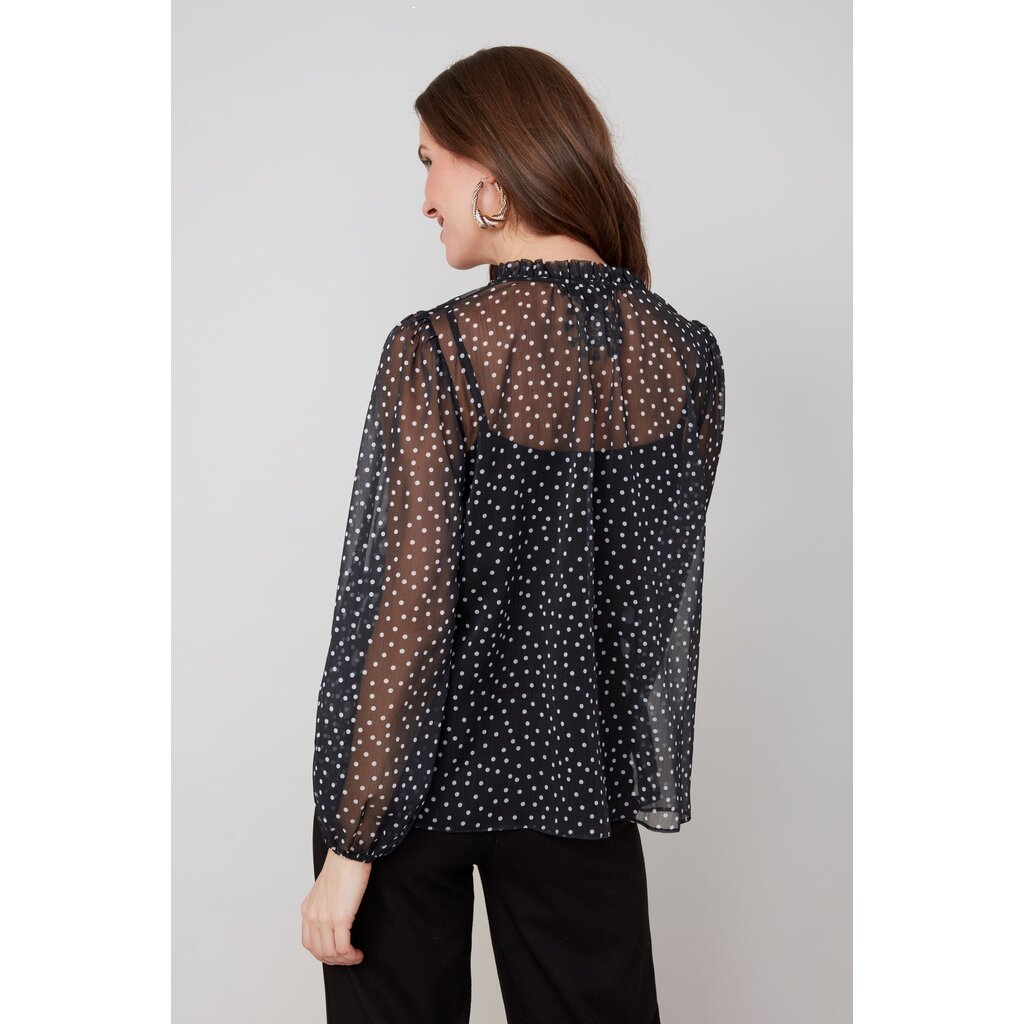 RENUAR RENUAR 25H BLOUSE COL FRISON POIS BLACK/WHITE