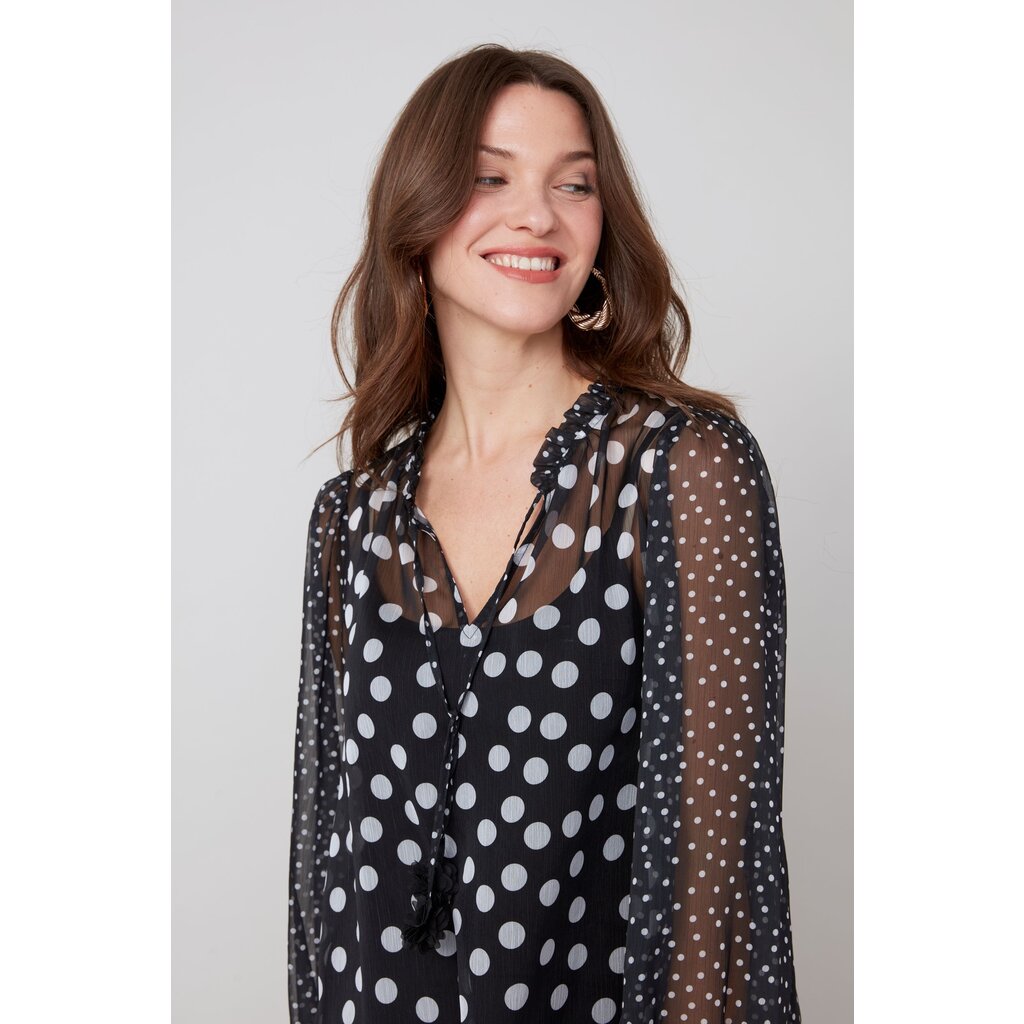 RENUAR RENUAR 25H BLOUSE COL FRISON POIS BLACK/WHITE