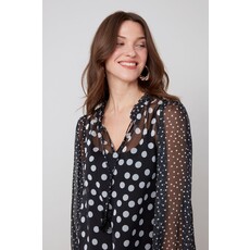 RENUAR RENUAR 25H BLOUSE COL FRISON POIS BLACK/WHITE