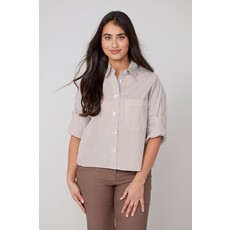 RENUAR RENUAR 25H CHEMISIER CROP CARRE LIGNES TAN COMBO