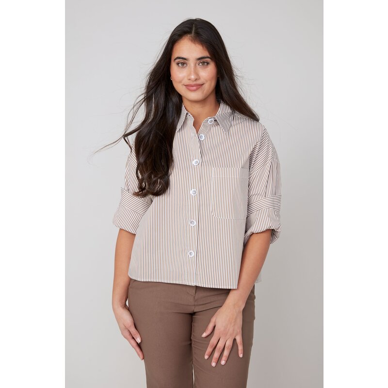 RENUAR RENUAR 25H CHEMISIER CROP CARRE LIGNES TAN COMBO