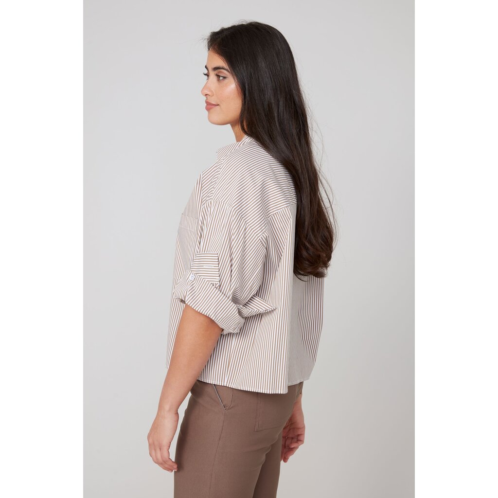 RENUAR RENUAR 25H CHEMISIER CROP CARRE LIGNES TAN COMBO