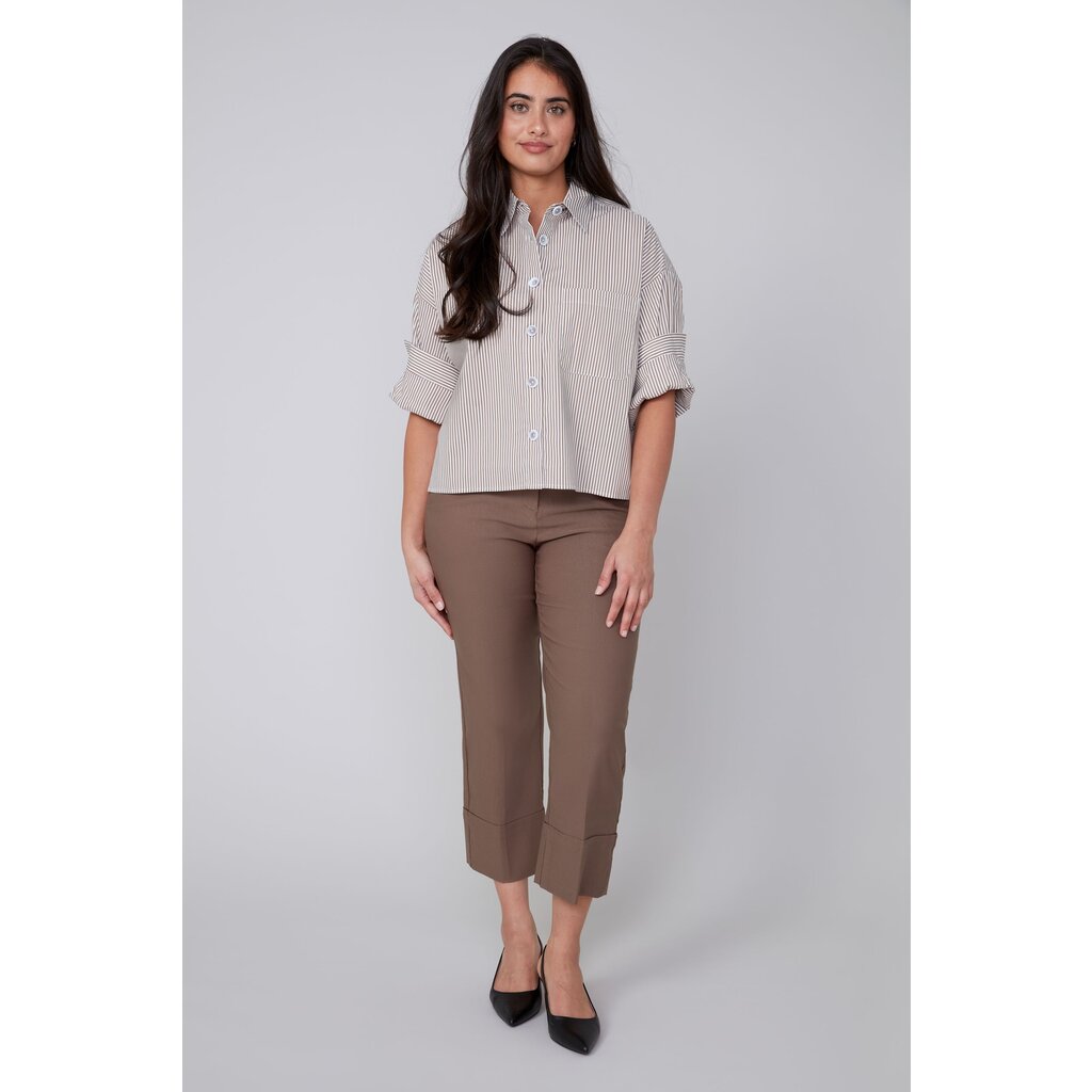 RENUAR RENUAR 25H CHEMISIER CROP CARRE LIGNES TAN COMBO