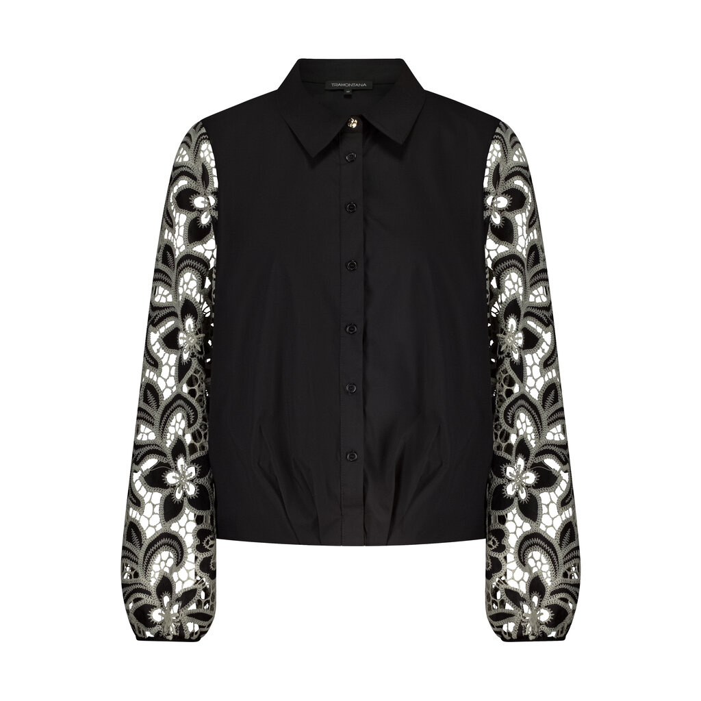 TRAMONTANA TRAMONTANA 25H  EMBROIDERED SLEEVE BLOUSE NOIR
